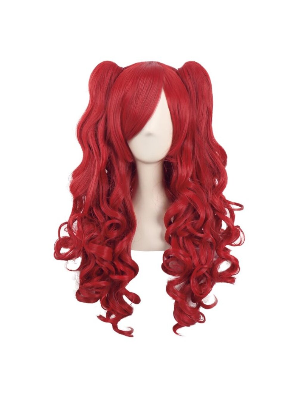 Women's Red 28 Inch Lolita Long Curly 2 Ponytails Clip On Cosplay Wigs